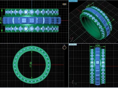 Wedding Ring Princess-cut Sapphire and Diamond 1239 3D print model