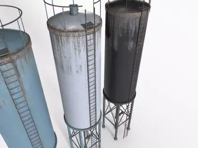  Old and Rusty Water Tanks 4 Low-poly 3D model