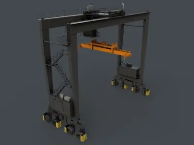 PBR Rubber Tyred Gantry Crane RTG V2 - Black Low-poly 3D model