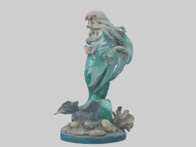 Fantasy Mermaid statue model Low-poly 3D model