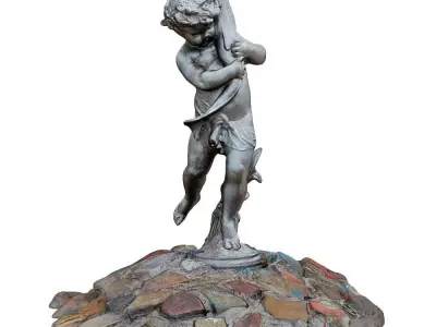 Sculpture for the Fountain Boy Holding a Big Fish in His Hands 3D model