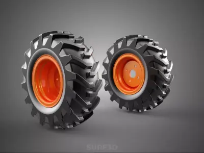 PAIR TRACTOR TIRE TREAD TYRE LUG WHEEL RUBBER RIM GRIP OFF ROAD 3D model