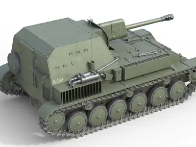 SU 76 Military Tank   Low-poly 3D model