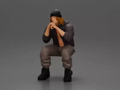 Gangster sitting in dressed casually with a beanie and jacket 3D print model