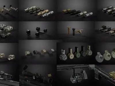Weapon attachments pack  Low-poly 3D model