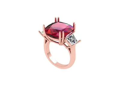 Cushion 3 Stone Solitaire Art deco Ring 3D print model