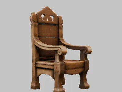 Medieval simple wooden chair furniture wood Low-poly 3D model