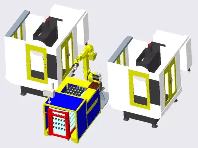 CNC One-to-two intelligent warehousing and processing unit 3D model