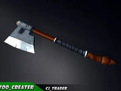 Fantasy modern axe low-poly 3d model Low-poly 3D model