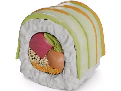 Sushi Salmon tuna masago caviar cucumber tempura chips onion ... 3D model