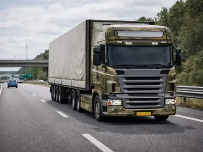 Realistic Heavy Truck with beige trailer Low-poly 3D model