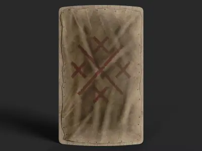 Slavic square leather shield-painted red crosses symbol Low-poly 3D model