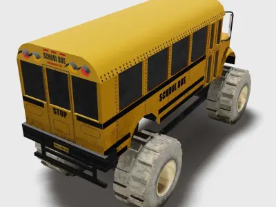 School bus monster truck Low-poly 3D model