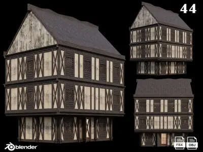 Medieval Houses Pack 41-42-43-44-45 - 4K Textures Game Ready Low-poly 3D model