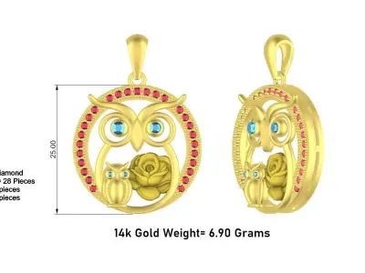 Owl Rose Diamond Pendant Design 3D print model