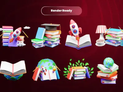 World book day 3d Illustration  Icon Pack 3D model