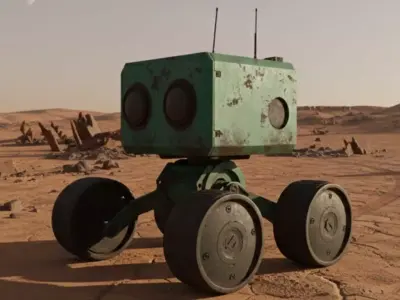 Stylized Robot 3D Model With Wheels Low-poly 3D model