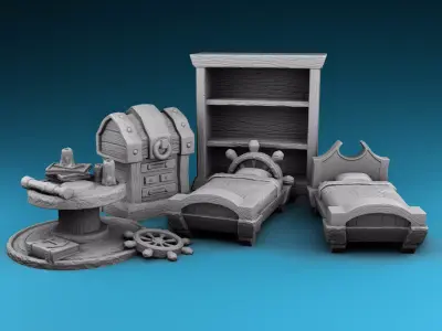 Stylized decor of Middle Ages Marine interior 3D print model