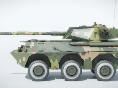 PLA PTL02 Wheeled Tank Destroyer Low-poly 3D model