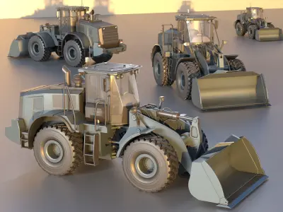 Wheel Loader Gray Blue Low-poly 3D model