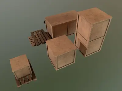 Pallets and crates Low-poly 3D model