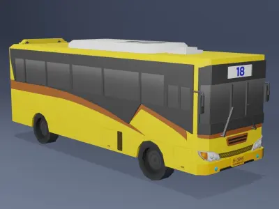 Yellow Thai bus Low poly v06 Low-poly 3D model