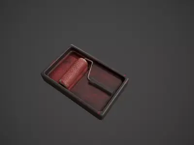 Paint Roller and Tray - Red Paint Low-poly 3D model