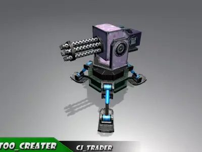 Lowpoly Sci-Fi Turret - Modular Turret Machine Gun 3D model Low-poly 3D model