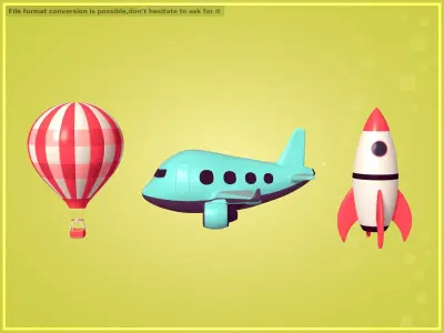 Aircraft - Cartoon Pack -- Rocket - Hot Air Balloon - Airplane  Low-poly 3D model