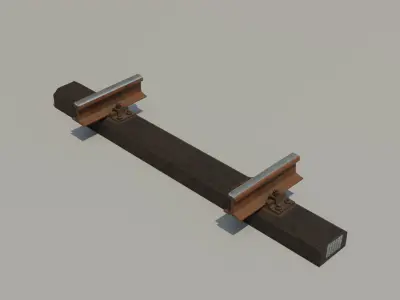Railway track with wooden concrete metal sleepers Low-poly 3D model