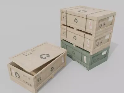Wide and Flat Wooden Crate - Customizable Shipping Box Low-poly 3D model