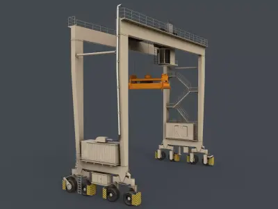 PBR Rubber Tyred Gantry Crane RTG V1 - White Low-poly 3D model