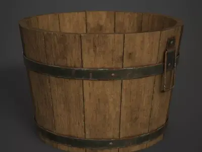 Wooden Bucket Low-poly 3D model