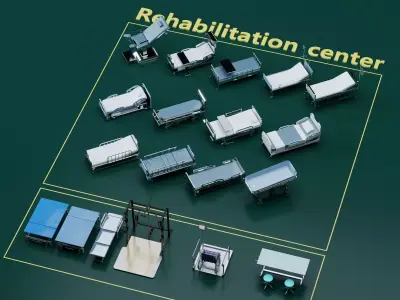 Rehabilitation Center Therapy Equipment Pack PBR Game Ready Low-poly 3D model purchase