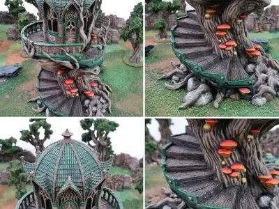 Gothic Elven Treehouse Tower Fantasy Tabletop Scenery STL 3D model