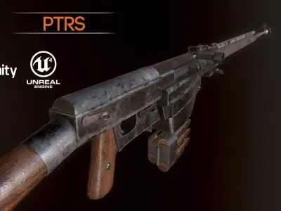 PTRS-41 ussr ww2 anti-tank rifle pbr Low-poly 3D model