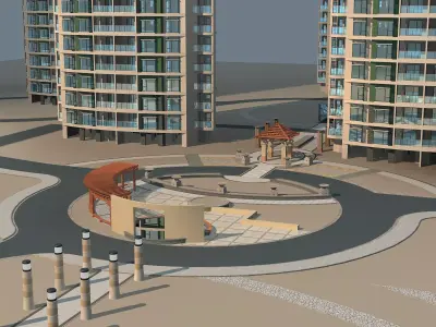 Architecture apartment complex with circular plaza 3D model