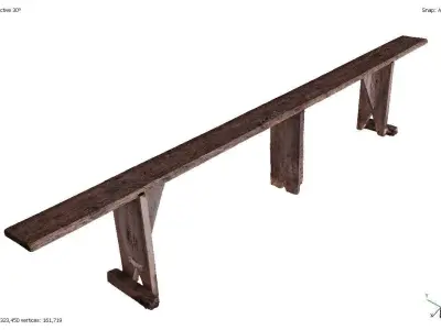 Old wooden bench 3D model