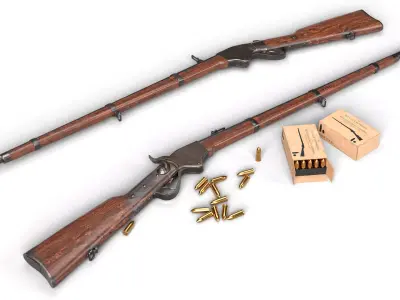 Spencer Repeating Rifle and Ammunition Set Low-poly 3D model