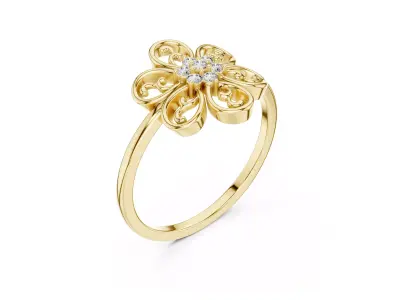 Vintage Filigree Floral Diamond Ring Elegant Open Petal CAD 3D print model
