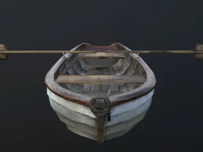 Wooden row boat Low-poly 3D model