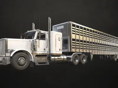 Flat Top Semi Truck Livestock Trailer Low-poly 3D model