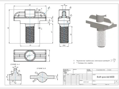 Bolt special M30 Free 3D model