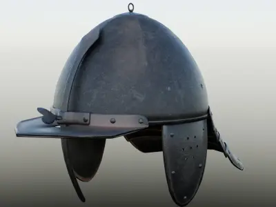 Lobster-tailed pot helmet pappenheimer Low-poly 3D model
