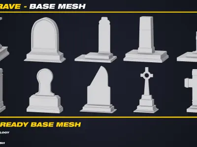 30 Grave Base Mesh - VOL 04 - Game Ready  Low-poly 3D model