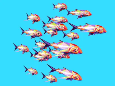 Animated Low Poly Pop Art Flock Sea Fish Low-poly 3D model