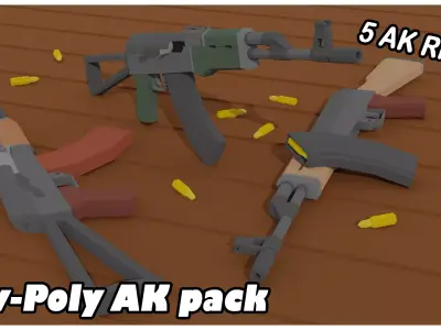5 AK Rifles Low-Poly Pack Low-poly 3D model