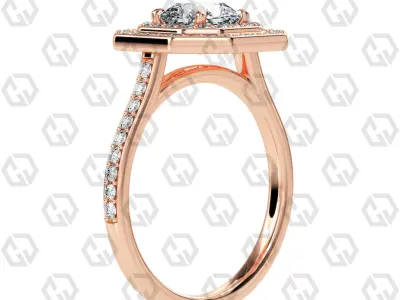 Ring 210 Radiant Shape Cathedral Double Halo pave set with Gems 3D print model