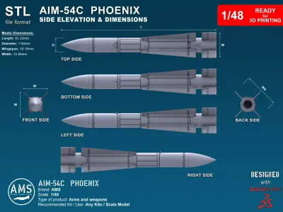 AIM-54C Phoenix - Scale 1-48 3D print model