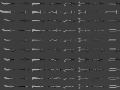 100 SWORDS COLLECTION PACK medieval melee weapons Game Ready FBX Low-poly 3D model